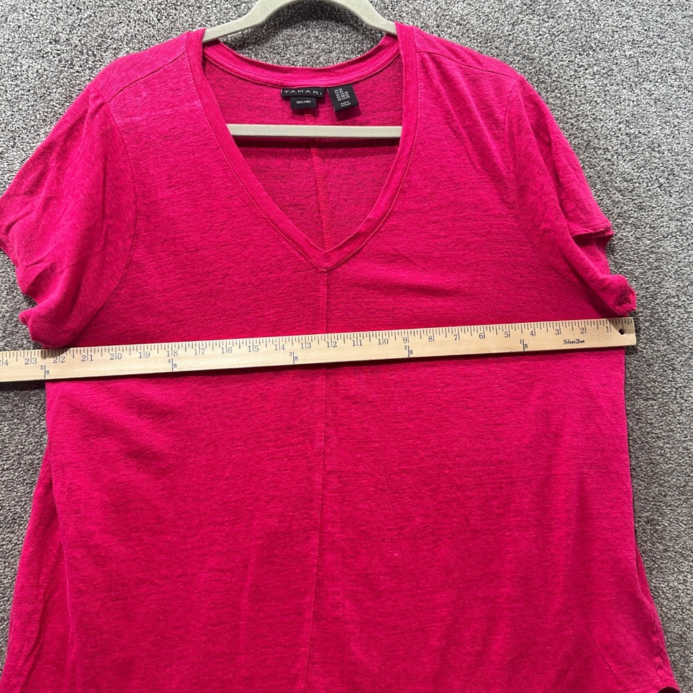 Tahari Blouse Top Women 2X Pink 100% Linen V Neck‎ Short Sleeve T-Shirt - Picture 6 of 11